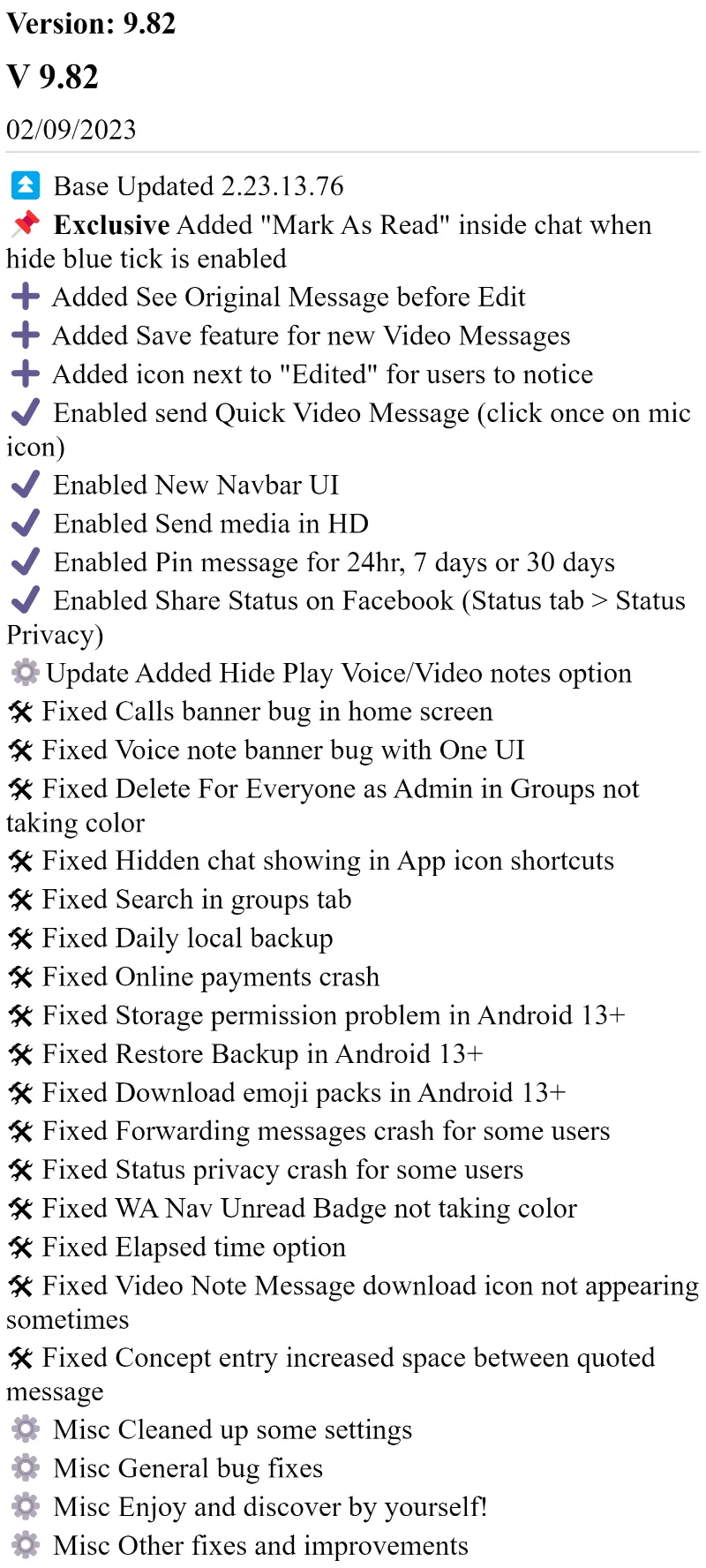 Blue WhatsApp Plus APK v9.82 Changelog